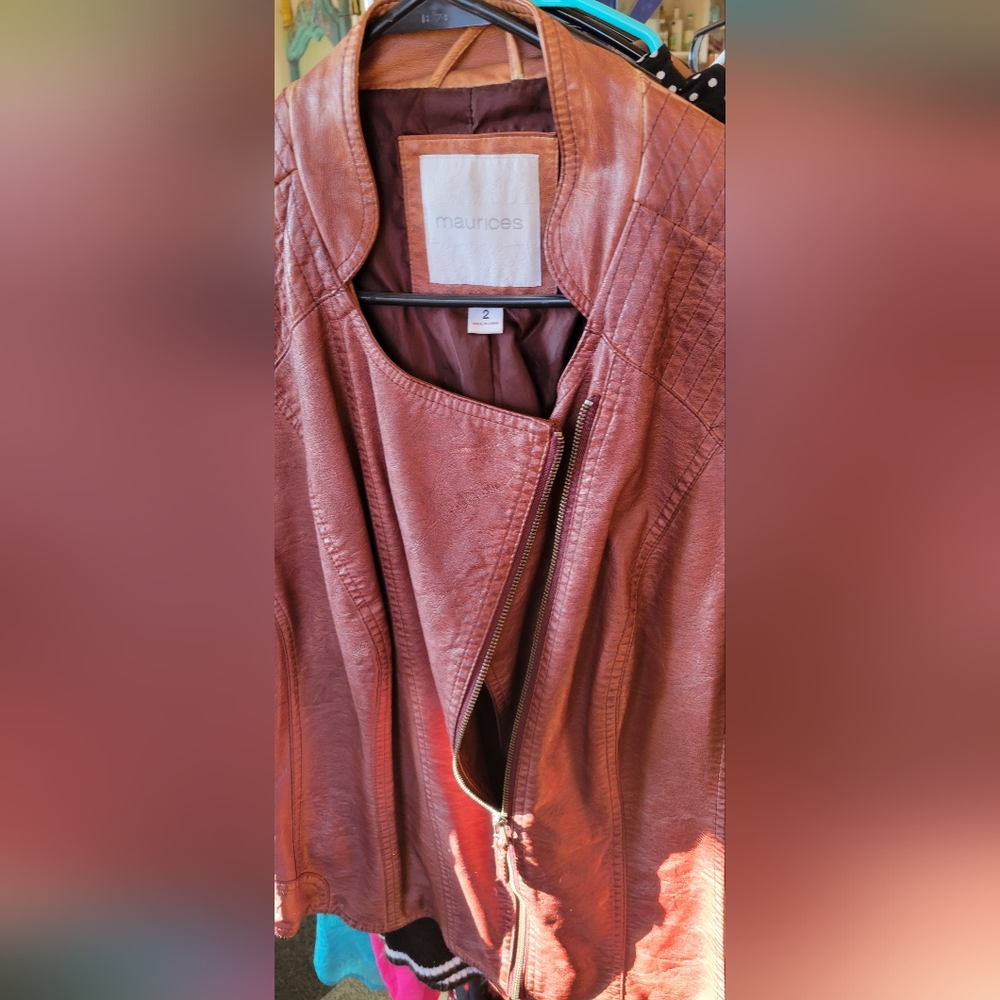Faux reddish brown leather jacket from maurices